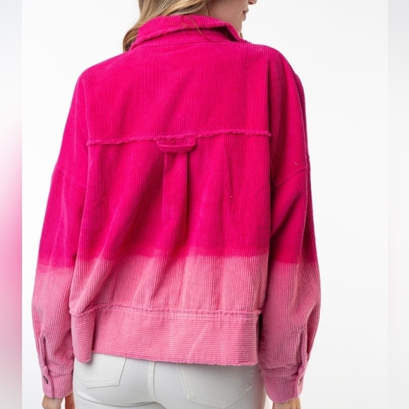 White Birch Women's Corduroy Dip Dyed Hot Pink Jacket Size XL - Picture 2 of 16
